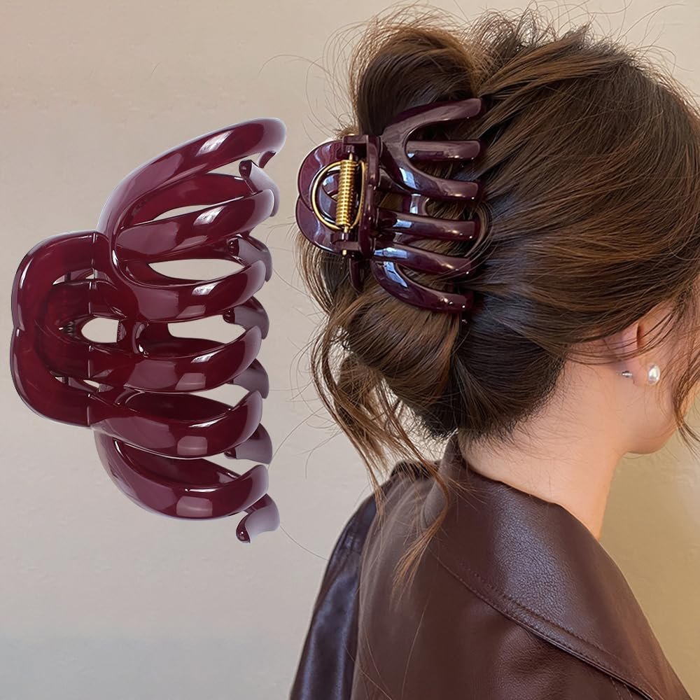 Rote Haarklammern für Damen – Große Vintage Haarclips für dickes Haar, 3,54 Zoll, rutschfeste Haarklammern aus Kunststoff, Haarschmuck für Frauen