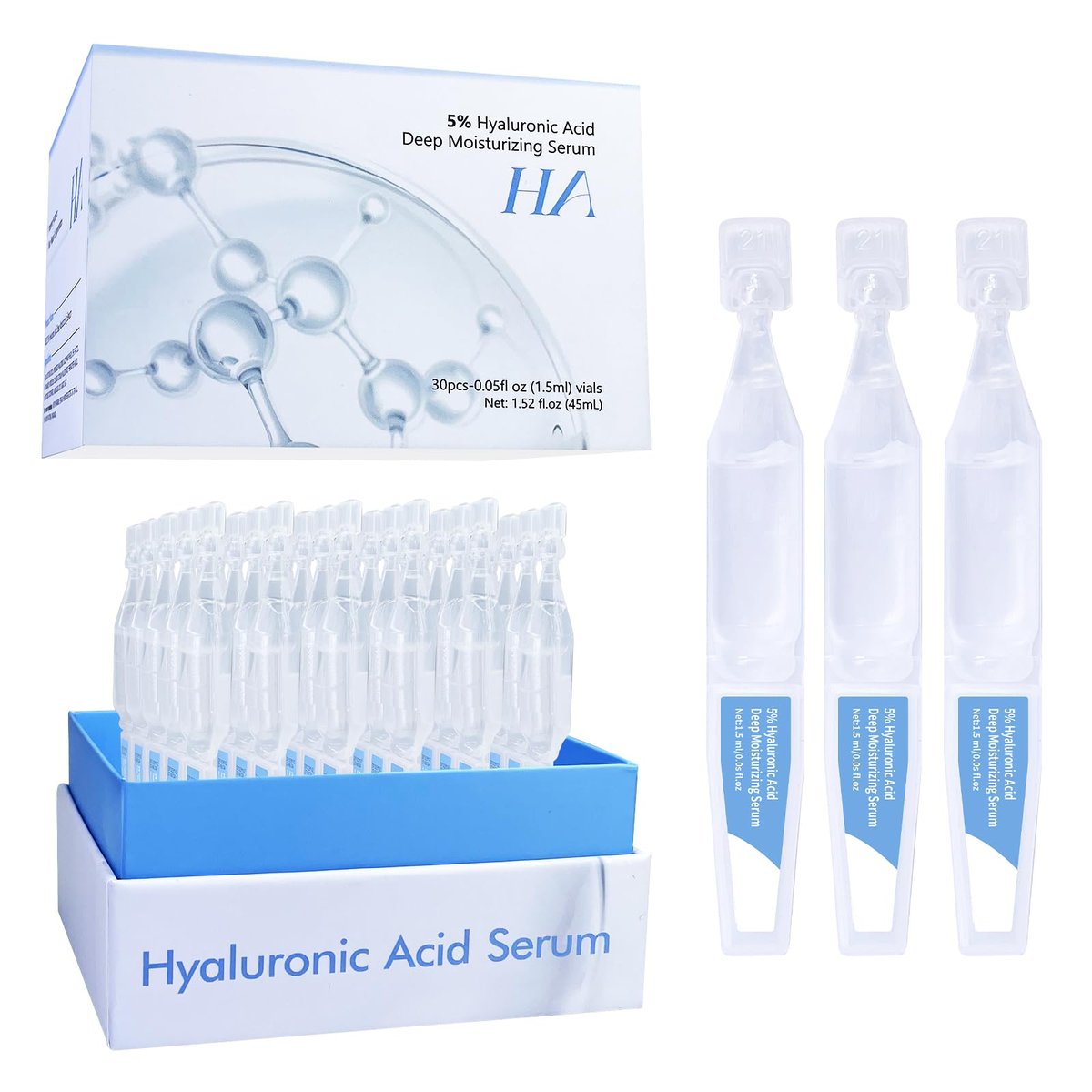 5% Hyaluronsäure Serum Ultra Feuchtigkeitsspendend & Elastische Haut – Wake Nature Perfection Hyaluronsäure – Anti-Aging Serum für das Gesicht in Einzeldosen – Repariert empfindliche Haut (1,5 ml x 30)