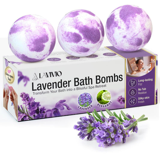 Lavivio Lavendel Badebomben für Frauen – Lavendel Badebombe mit Sheabutter & ätherischen Ölen – Megaschäumend, entspannend, feuchtigkeitsspendend, gegen Stress & trockene Haut – 3 x 100g – Geschenkset