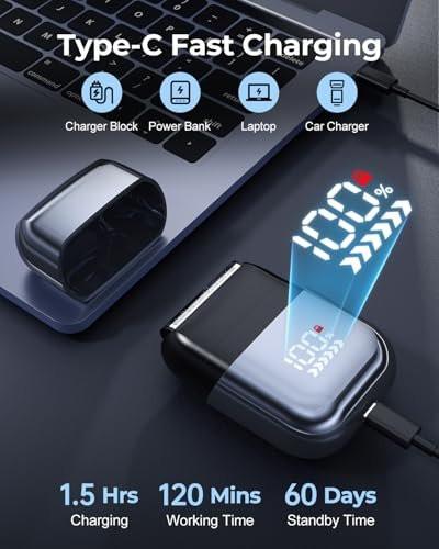 WALUMEN Folienrasierer für Männer, Mini-Elektrorasierer für eine gründliche Rasur mit 3 hochgeschwindigkeits-schwebenden Scherköpfen, USB-C schnell wiederaufladbar, IPX7 wasserdicht, nass/trocken, Reisesperre, LED-Anzeige