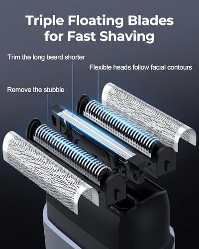 WALUMEN Folienrasierer für Männer, Mini-Elektrorasierer für eine gründliche Rasur mit 3 hochgeschwindigkeits-schwebenden Scherköpfen, USB-C schnell wiederaufladbar, IPX7 wasserdicht, nass/trocken, Reisesperre, LED-Anzeige
