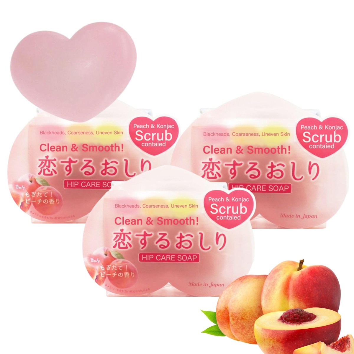 PELICAN SOAP Peeling-Seife für empfindliche Haut – Exfolierende Seife mit Aloe Vera & Jojobaöl, hydratisierend, japanische Hautpflege, 2,8 oz, 3er-Pack Pfirsich