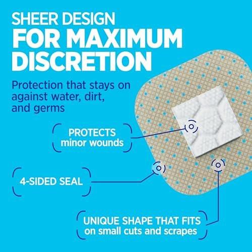 BAND-AID Brand Sheer Spots Kleine Pflaster, hautfarben, steril, einzeln verpackt, für kleine Schnitte und Schrammen, 50 Stück