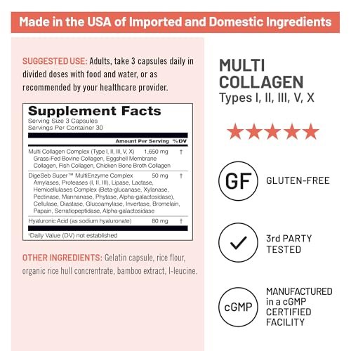 NatureWise Multi Collagen Peptide Kapseln für Frauen & Männer - Typ I, II, III, V, X mit Hyaluronsäure - Unterstützt Haut, Haare, Gelenke* - Weidehaltung, glutenfrei, ohne Gentechnik - 90 Kapseln [30 Tage Vorrat]