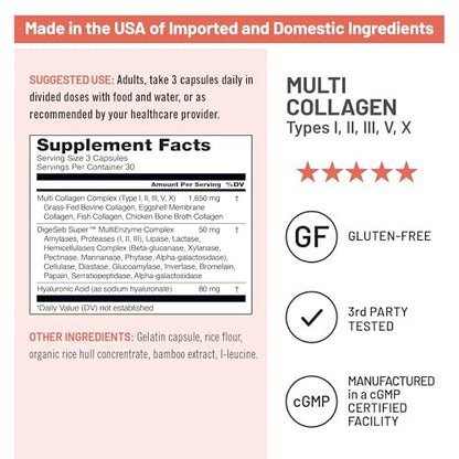 NatureWise Multi Collagen Peptide Kapseln für Frauen & Männer - Typ I, II, III, V, X mit Hyaluronsäure - Unterstützt Haut, Haare, Gelenke* - Weidehaltung, glutenfrei, ohne Gentechnik - 90 Kapseln [30 Tage Vorrat]