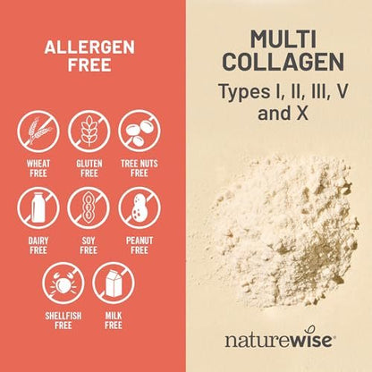 NatureWise Multi Collagen Peptide Kapseln für Frauen & Männer - Typ I, II, III, V, X mit Hyaluronsäure - Unterstützt Haut, Haare, Gelenke* - Weidehaltung, glutenfrei, ohne Gentechnik - 90 Kapseln [30 Tage Vorrat]