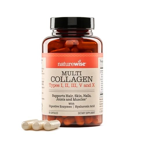 NatureWise Multi Collagen Peptide Kapseln für Frauen & Männer - Typ I, II, III, V, X mit Hyaluronsäure - Unterstützt Haut, Haare, Gelenke* - Weidehaltung, glutenfrei, ohne Gentechnik - 90 Kapseln [30 Tage Vorrat]
