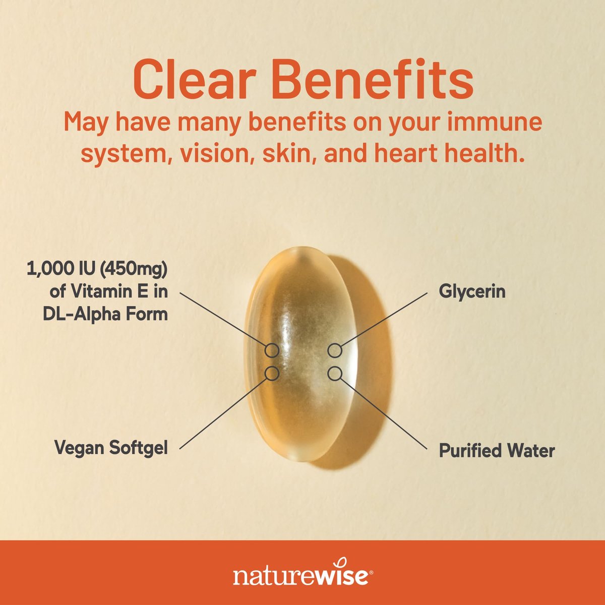 NatureWise Vitamin E 1000 IE Weichkapseln (450 mg dL-Alpha) - Vegan, glutenfrei, sojafrei, nicht-GMO Antioxidans Nahrungsergänzungsmittel für Haut-, Herz-, Augen- und Immununterstützung - 60-Tage-Vorrat, 120 Stück