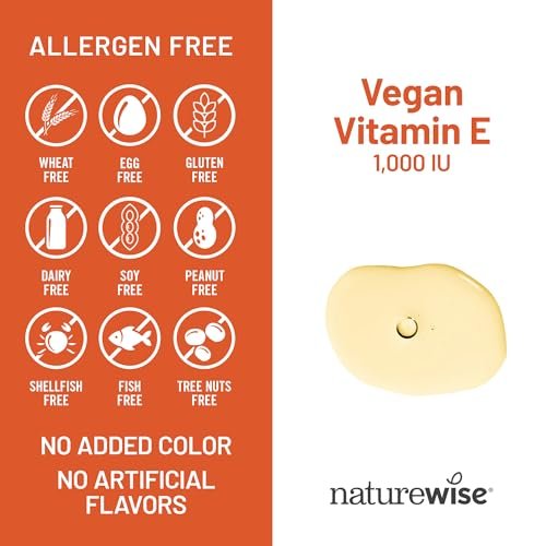 NatureWise Vitamin E 1000 IE Weichkapseln (450 mg dL-Alpha) - Vegan, glutenfrei, sojafrei, nicht-GMO Antioxidans Nahrungsergänzungsmittel für Haut-, Herz-, Augen- und Immununterstützung - 60-Tage-Vorrat, 120 Stück
