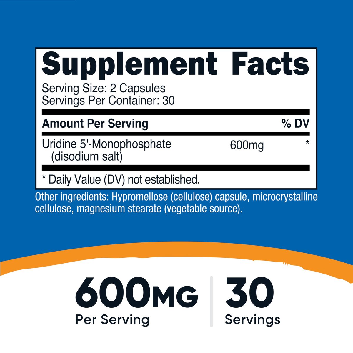 Nutricost Uridinmonophosphat (UMP) 60 Kapseln, 600 mg pro Portion – Vegan, 30 Portionen