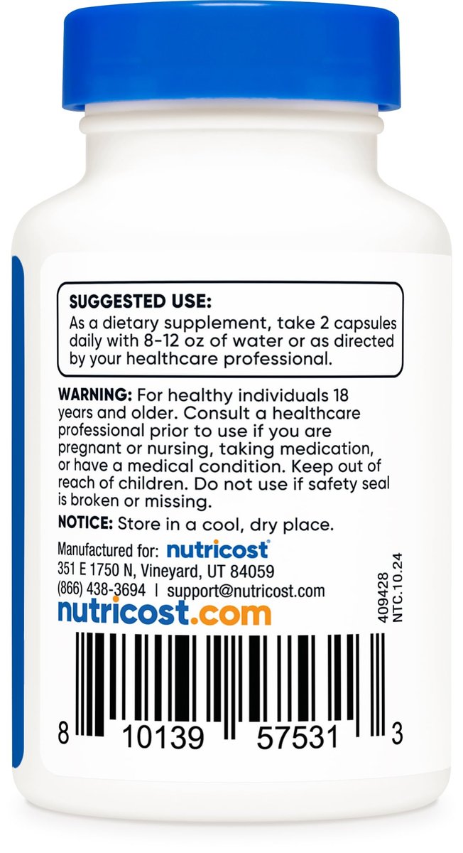 Nutricost Uridinmonophosphat (UMP) 60 Kapseln, 600 mg pro Portion – Vegan, 30 Portionen