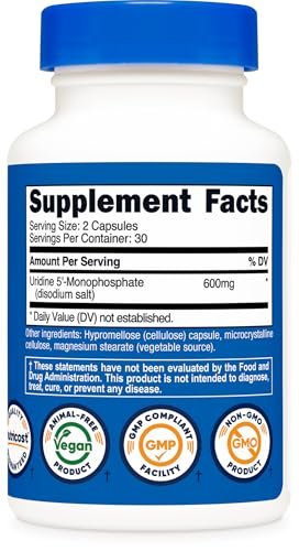 Nutricost Uridinmonophosphat (UMP) 60 Kapseln, 600 mg pro Portion – Vegan, 30 Portionen