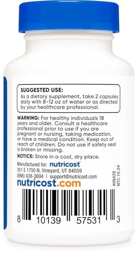 Nutricost Uridinmonophosphat (UMP) 60 Kapseln, 600 mg pro Portion – Vegan, 30 Portionen