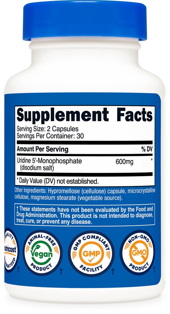 Nutricost Uridinmonophosphat (UMP) 60 Kapseln, 600 mg pro Portion – Vegan, 30 Portionen