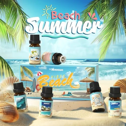 ARVIDSSON Beach Fragrance Öle Set – Sommerliche Duftöle für Diffuser, Kerzenherstellung & Home – Beachy Breeze, Ocean Air, Pina Colada, Pink Sand, Sea Salt, Island Time