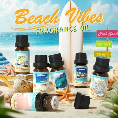 ARVIDSSON Beach Fragrance Öle Set – Sommerliche Duftöle für Diffuser, Kerzenherstellung & Home – Beachy Breeze, Ocean Air, Pina Colada, Pink Sand, Sea Salt, Island Time