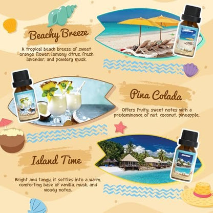 ARVIDSSON Beach Fragrance Öle Set – Sommerliche Duftöle für Diffuser, Kerzenherstellung & Home – Beachy Breeze, Ocean Air, Pina Colada, Pink Sand, Sea Salt, Island Time