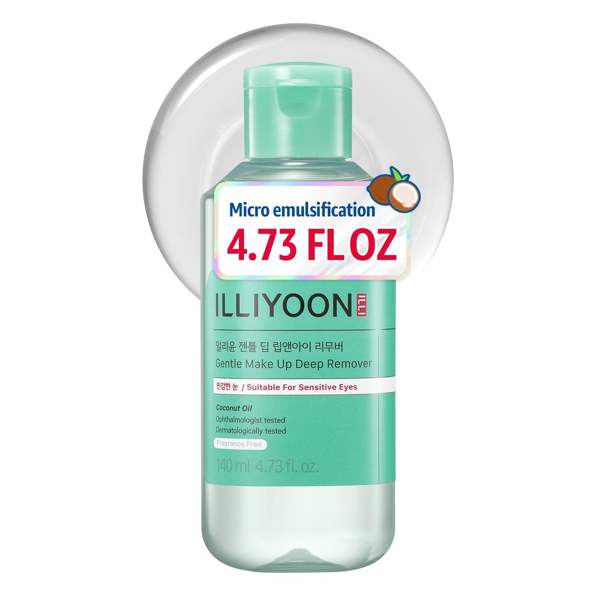 Illiyoon Sanfter Augen-Make-up-Entferner – 2-Phasen-Formel für wasserfestes Mascara, Lippenstift & Eyeliner, ölfrei, augenärztlich getestet, vegan, 4,73 fl.oz.