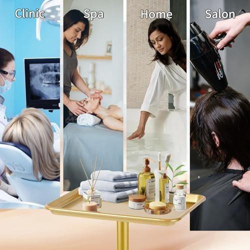 Goldener Salonwagen auf Rollen, höhenverstellbarer Friseurwagen, Metall-Ablagewagen für Salon & Zuhause, geeignet als Tattoo- und Dentalwagen