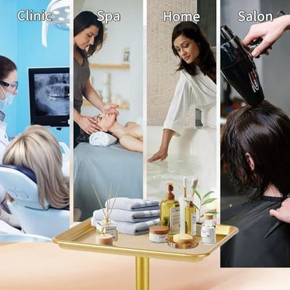 Goldener Salonwagen auf Rollen, höhenverstellbarer Friseurwagen, Metall-Ablagewagen für Salon & Zuhause, geeignet als Tattoo- und Dentalwagen