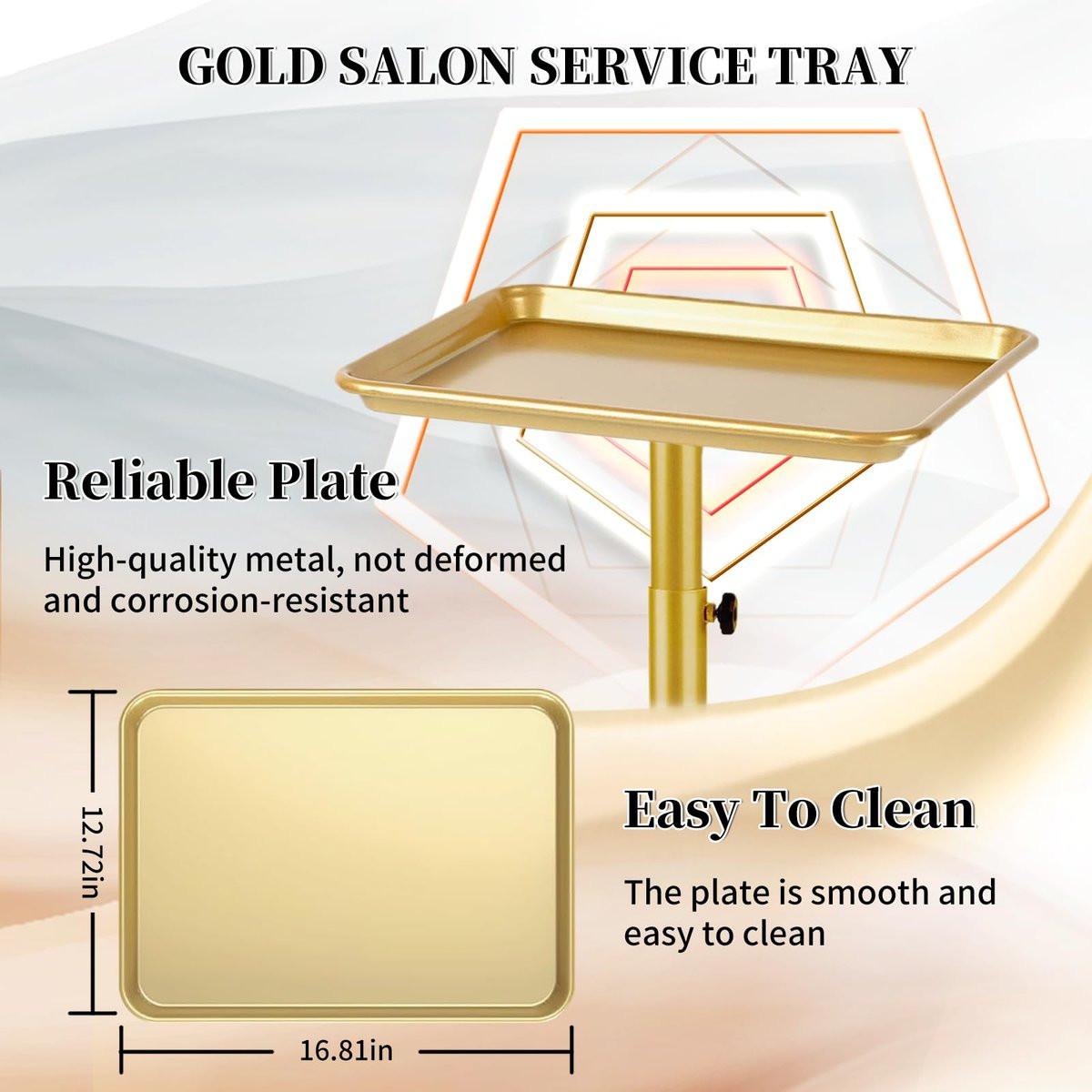 Goldener Salonwagen auf Rollen, höhenverstellbarer Friseurwagen, Metall-Ablagewagen für Salon & Zuhause, geeignet als Tattoo- und Dentalwagen