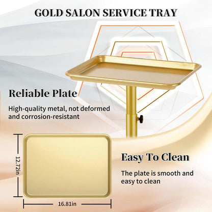 Goldener Salonwagen auf Rollen, höhenverstellbarer Friseurwagen, Metall-Ablagewagen für Salon & Zuhause, geeignet als Tattoo- und Dentalwagen
