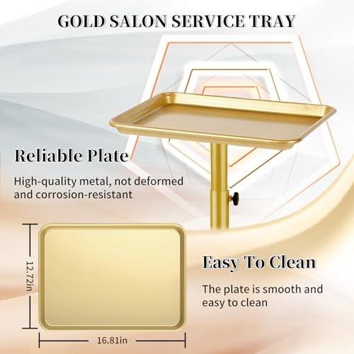 Goldener Salonwagen auf Rollen, höhenverstellbarer Friseurwagen, Metall-Ablagewagen für Salon & Zuhause, geeignet als Tattoo- und Dentalwagen