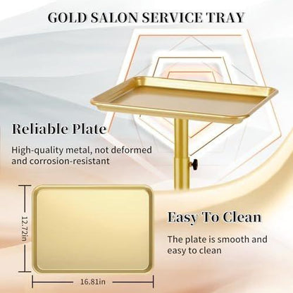 Goldener Salonwagen auf Rollen, höhenverstellbarer Friseurwagen, Metall-Ablagewagen für Salon & Zuhause, geeignet als Tattoo- und Dentalwagen