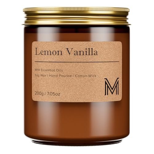 M&SENSE Zitronen-Vanille Duftkerze im Weihnachtsgeschenk-Set, Sojawachskerzen für Zuhause, langanhaltende Amber-Glas-Kerze für Frauen, ideales Geschenk zu Weihnachten, Erntedankfest und Feiertagen