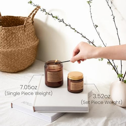 M&SENSE Zitronen-Vanille Duftkerze im Weihnachtsgeschenk-Set, Sojawachskerzen für Zuhause, langanhaltende Amber-Glas-Kerze für Frauen, ideales Geschenk zu Weihnachten, Erntedankfest und Feiertagen