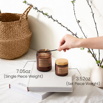 M&SENSE Zitronen-Vanille Duftkerze im Weihnachtsgeschenk-Set, Sojawachskerzen für Zuhause, langanhaltende Amber-Glas-Kerze für Frauen, ideales Geschenk zu Weihnachten, Erntedankfest und Feiertagen