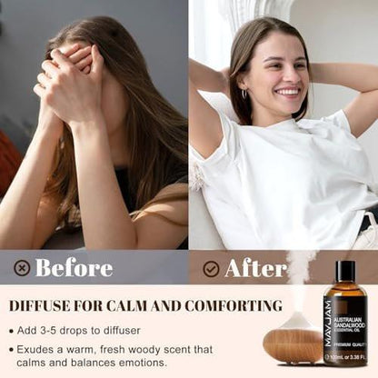 MAYJAM Australisches Sandelholz Ätherisches Öl 100 ml – Reines Sandelholzöl für Massage, Hautpflege, Haarpflege, Diffuser, Kerzen- und Seifenherstellung