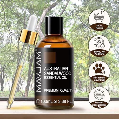 MAYJAM Australisches Sandelholz Ätherisches Öl 100 ml – Reines Sandelholzöl für Massage, Hautpflege, Haarpflege, Diffuser, Kerzen- und Seifenherstellung