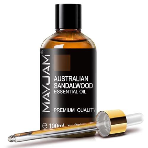 MAYJAM Australisches Sandelholz Ätherisches Öl 100 ml – Reines Sandelholzöl für Massage, Hautpflege, Haarpflege, Diffuser, Kerzen- und Seifenherstellung