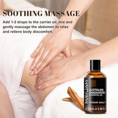 MAYJAM Australisches Sandelholz Ätherisches Öl 100 ml – Reines Sandelholzöl für Massage, Hautpflege, Haarpflege, Diffuser, Kerzen- und Seifenherstellung