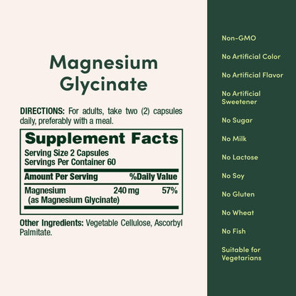 Nature's Bounty Magnesium Glycinat 240 mg – 120 Kapseln für Muskelentspannung, Knochen-, Herz- und Nervengesundheit – Nicht-GVO, glutenfrei, vegetarisch