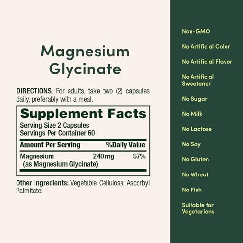 Nature's Bounty Magnesium Glycinat 240 mg – 120 Kapseln für Muskelentspannung, Knochen-, Herz- und Nervengesundheit – Nicht-GVO, glutenfrei, vegetarisch