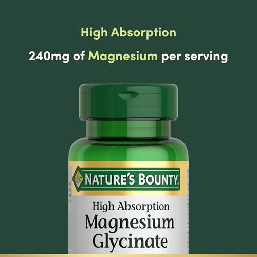Nature's Bounty Magnesium Glycinat 240 mg – 120 Kapseln für Muskelentspannung, Knochen-, Herz- und Nervengesundheit – Nicht-GVO, glutenfrei, vegetarisch