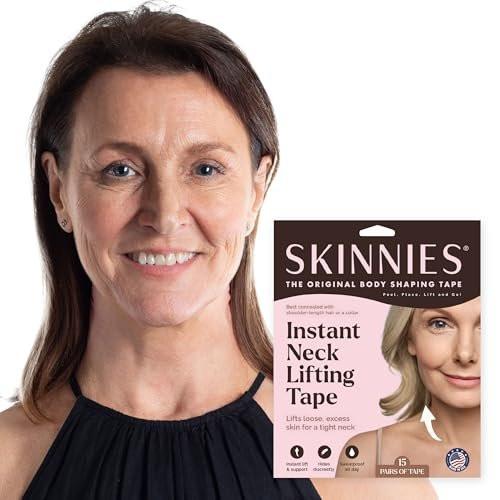 Skinnies Instant Lifts Neck Tape – Patentiert & Hergestellt in den USA – Glättet Linien & Strafft schlaffe Haut für einen jugendlichen Look – Unsichtbar unter den Haaren – 15 Paare
