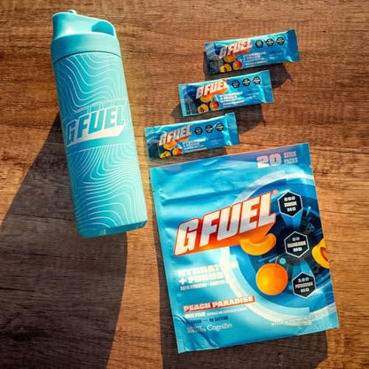 G Fuel Electrolytes Pulver für sofortige Hydration und Fokus | Zuckerfreie Elektrolyte im Sortiment mit Zitrone, Orange, Pfirsich, Erdbeere, Nootropika-Getränkemischungen zur Schärfung der geistigen Konzentration, 12 Portionen
