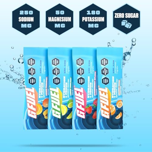 G Fuel Electrolytes Pulver für sofortige Hydration und Fokus | Zuckerfreie Elektrolyte im Sortiment mit Zitrone, Orange, Pfirsich, Erdbeere, Nootropika-Getränkemischungen zur Schärfung der geistigen Konzentration, 12 Portionen