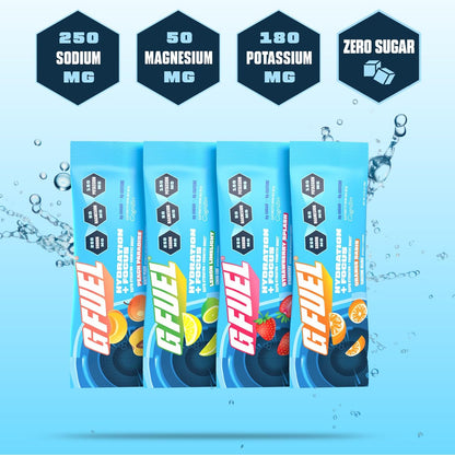 G Fuel Electrolytes Pulver für sofortige Hydration und Fokus | Zuckerfreie Elektrolyte im Sortiment mit Zitrone, Orange, Pfirsich, Erdbeere, Nootropika-Getränkemischungen zur Schärfung der geistigen Konzentration, 12 Portionen