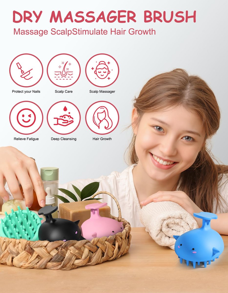 BLAAROOM Kopfhautmassagegerät für Haarwachstum – Silikon Shampoo Bürste, sanfter Scalp Scrubber für Dandruff Entfernung, nass & trocken anwendbar, rosa