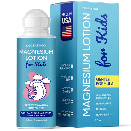 DOODLE HOG Magnesium Lotion für Kinder – mit Calendula, Aloe Vera und Kamille – Magnesiumlotion für besseren Schlaf – Hergestellt in den USA – Roll-On-Applikation – 3 fl oz (89 ml)
