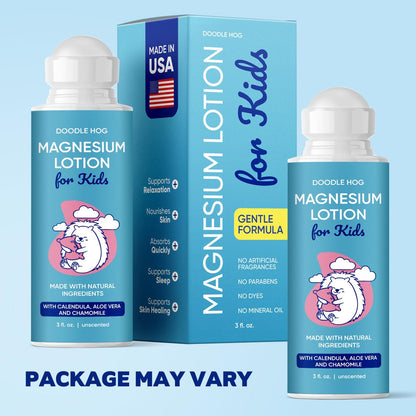 DOODLE HOG Magnesium Lotion für Kinder – mit Calendula, Aloe Vera und Kamille – Magnesiumlotion für besseren Schlaf – Hergestellt in den USA – Roll-On-Applikation – 3 fl oz (89 ml)