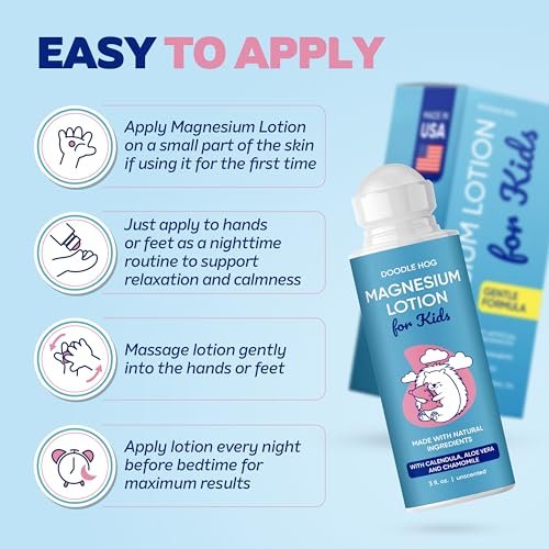 DOODLE HOG Magnesium Lotion für Kinder – mit Calendula, Aloe Vera und Kamille – Magnesiumlotion für besseren Schlaf – Hergestellt in den USA – Roll-On-Applikation – 3 fl oz (89 ml)