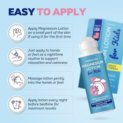 DOODLE HOG Magnesium Lotion für Kinder – mit Calendula, Aloe Vera und Kamille – Magnesiumlotion für besseren Schlaf – Hergestellt in den USA – Roll-On-Applikation – 3 fl oz (89 ml)