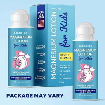 DOODLE HOG Magnesium Lotion für Kinder – mit Calendula, Aloe Vera und Kamille – Magnesiumlotion für besseren Schlaf – Hergestellt in den USA – Roll-On-Applikation – 3 fl oz (89 ml)