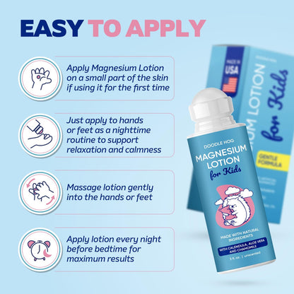 DOODLE HOG Magnesium Lotion für Kinder – mit Calendula, Aloe Vera und Kamille – Magnesiumlotion für besseren Schlaf – Hergestellt in den USA – Roll-On-Applikation – 3 fl oz (89 ml)