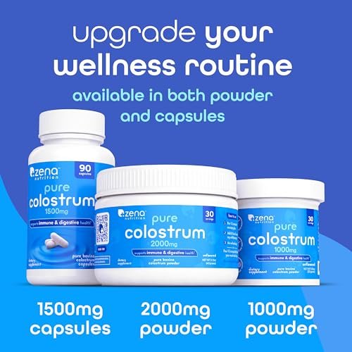 Zena Nutrition Bovines Kolostrum Pulver, 1000 mg reines Kolostrum, unterstützt Immun- und Verdauungsgesundheit, fördert die Darmgesundheit, Keto, glutenfrei, fettfrei, grasgefüttert, unaromatisiert, 30 Portionen